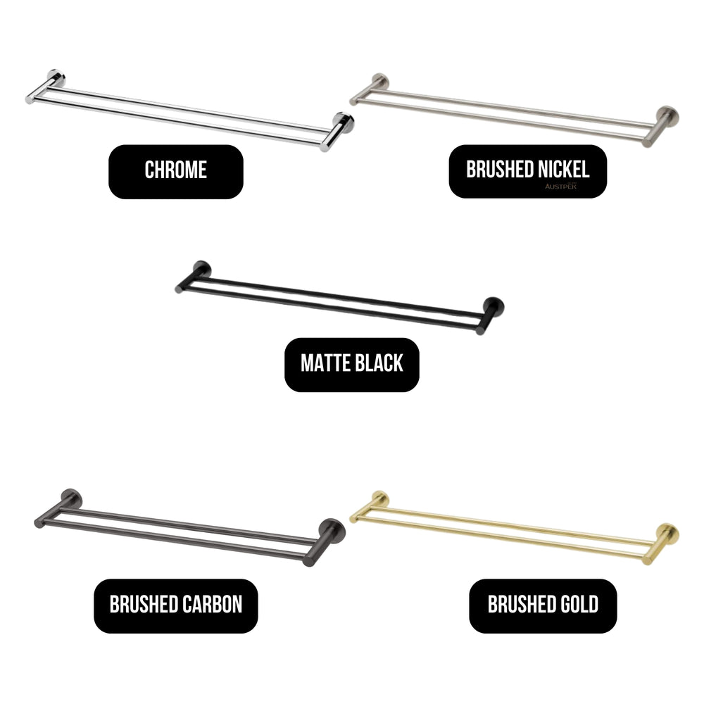 PHOENIX RADII DOUBLE NON-HEATED TOWEL RAIL ROUND PLATE BRUSHED GOLD 600MM AND 800MM