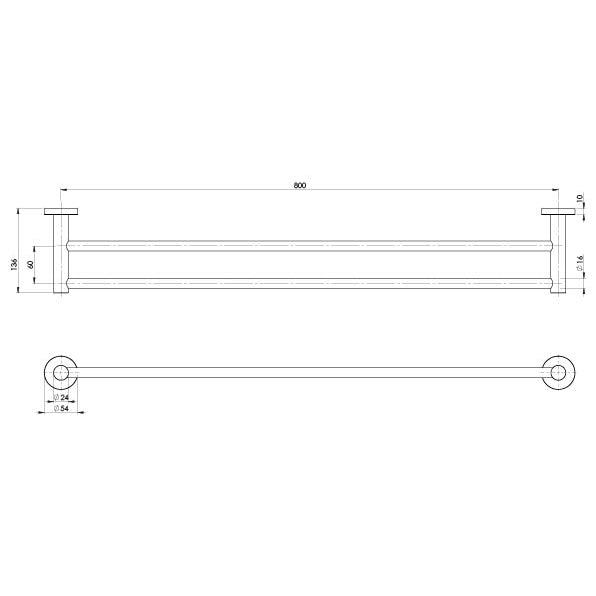 PHOENIX RADII DOUBLE NON-HEATED TOWEL RAIL ROUND PLATE 600MM BRUSHED CARBON