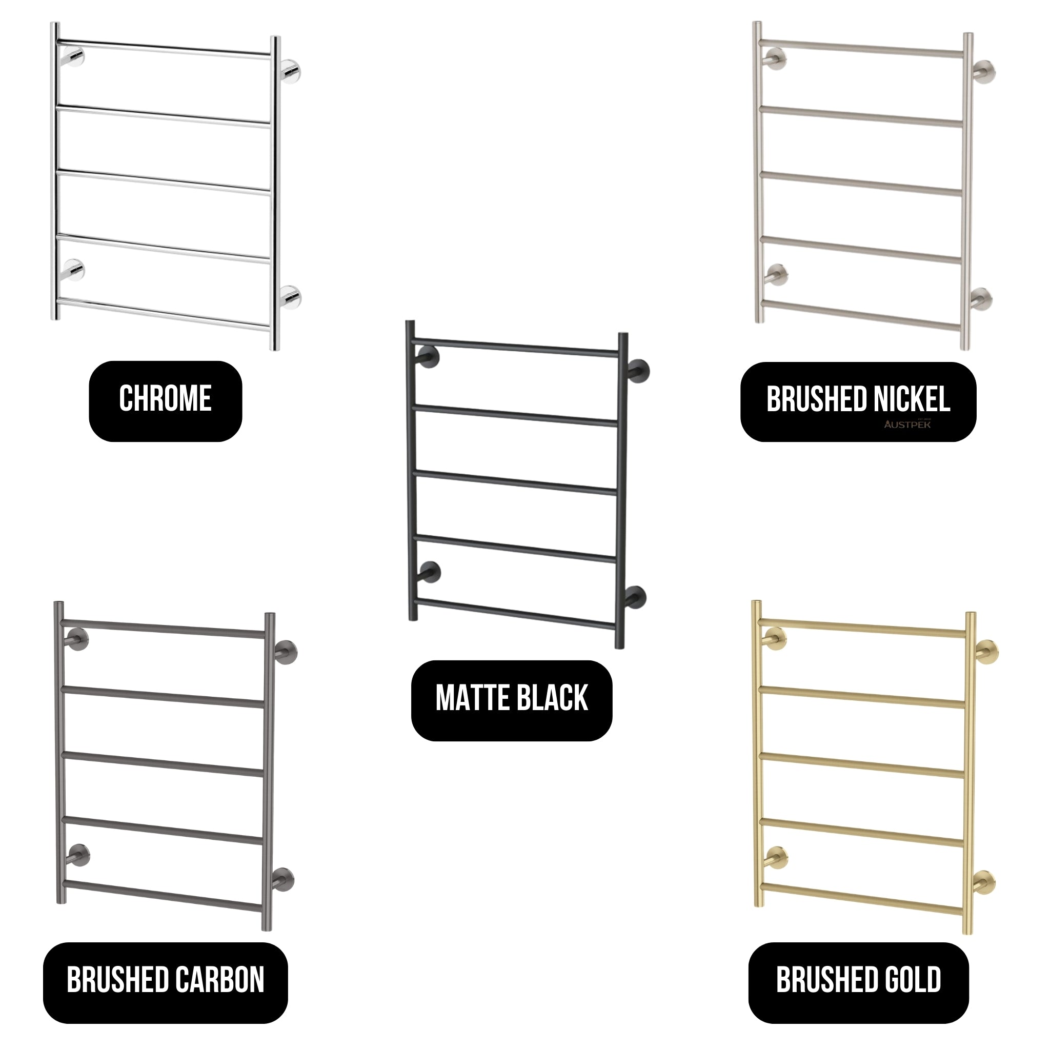 PHOENIX RADII 5-BARS ROUND HEATED TOWEL LADDER W/ ROUND PLATE BRUSHED NICKEL 550MM
