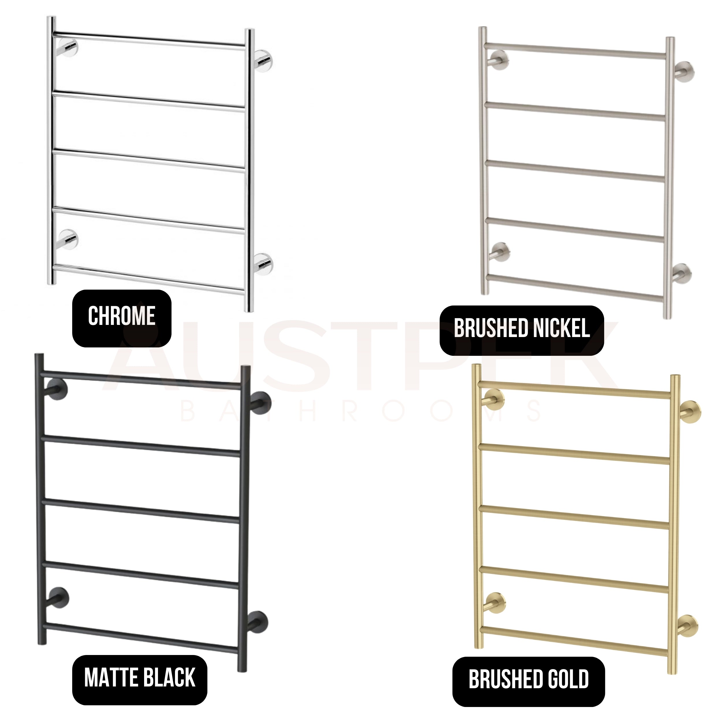 PHOENIX RADII 5-BARS ROUND HEATED TOWEL LADDER W/ SQUARE PLATE MATTE BLACK 550MM