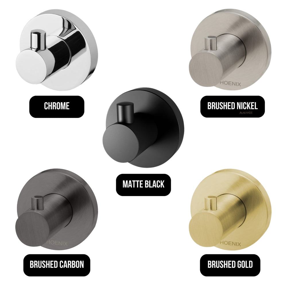 PHOENIX RADII ROBE HOOK ROUND PLATE BRUSHED CARBON
