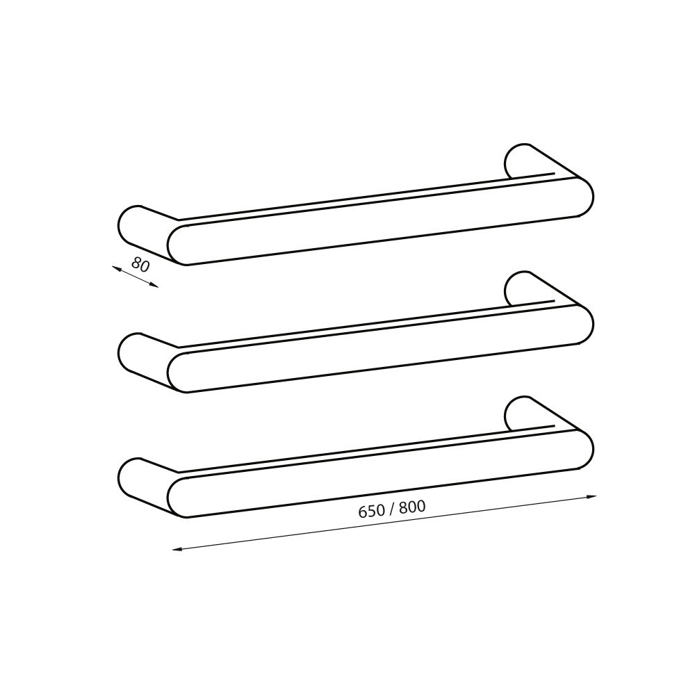 RADIANT HEATING ASPEN CURVED HEATED SINGLE TOWEL RAIL MATTE BLACK 650MM AND 800MM
