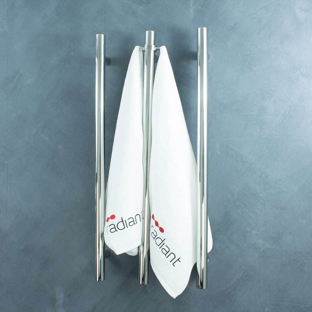 RADIANT HEATING VERTICAL ROUND HEATED SINGLE TOWEL RAIL MIRROR POLISHED 950MM