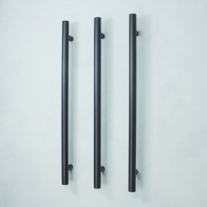 RADIANT HEATING VERTICAL ROUND HEATED SINGLE TOWEL RAIL MATTE BLACK 950MM