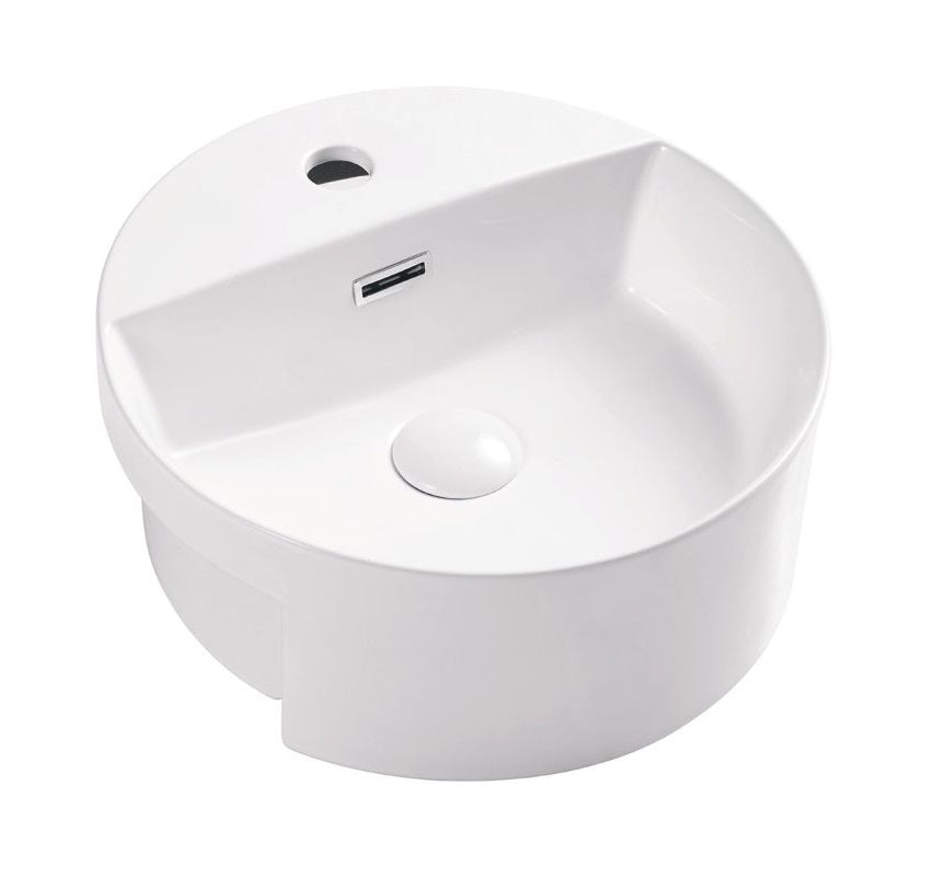 FIENZA REBA SEMI-RECESSED BASIN WITH TAPHOLE GLOSS WHITE 390MM