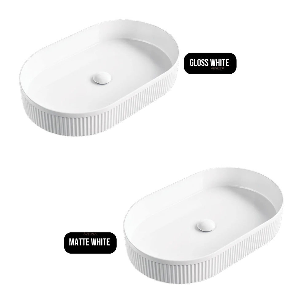 FIENZA ELEANOR FLUTED ABOVE COUNTER BASIN GLOSS WHITE 580MM