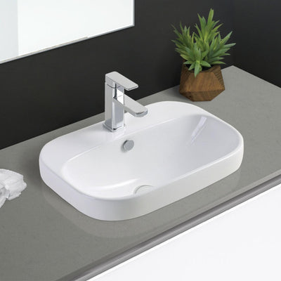 FIENZA PARISA SEMI-INSET BASIN WITH TAP HOLE GLOSS WHITE 515MM