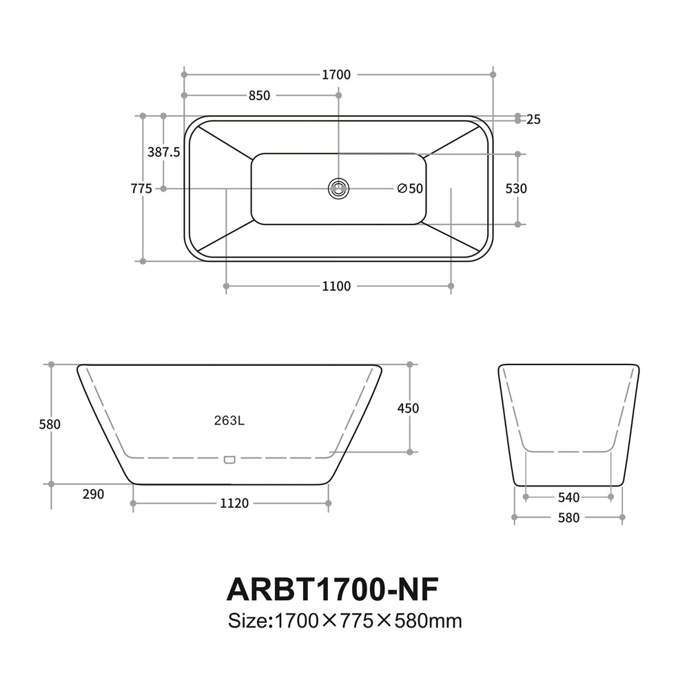 VITO ROSSA FREESTANDING BATHTUB GLOSS WHITE (AVAILABLE IN 1500MM AND 1700MM)
