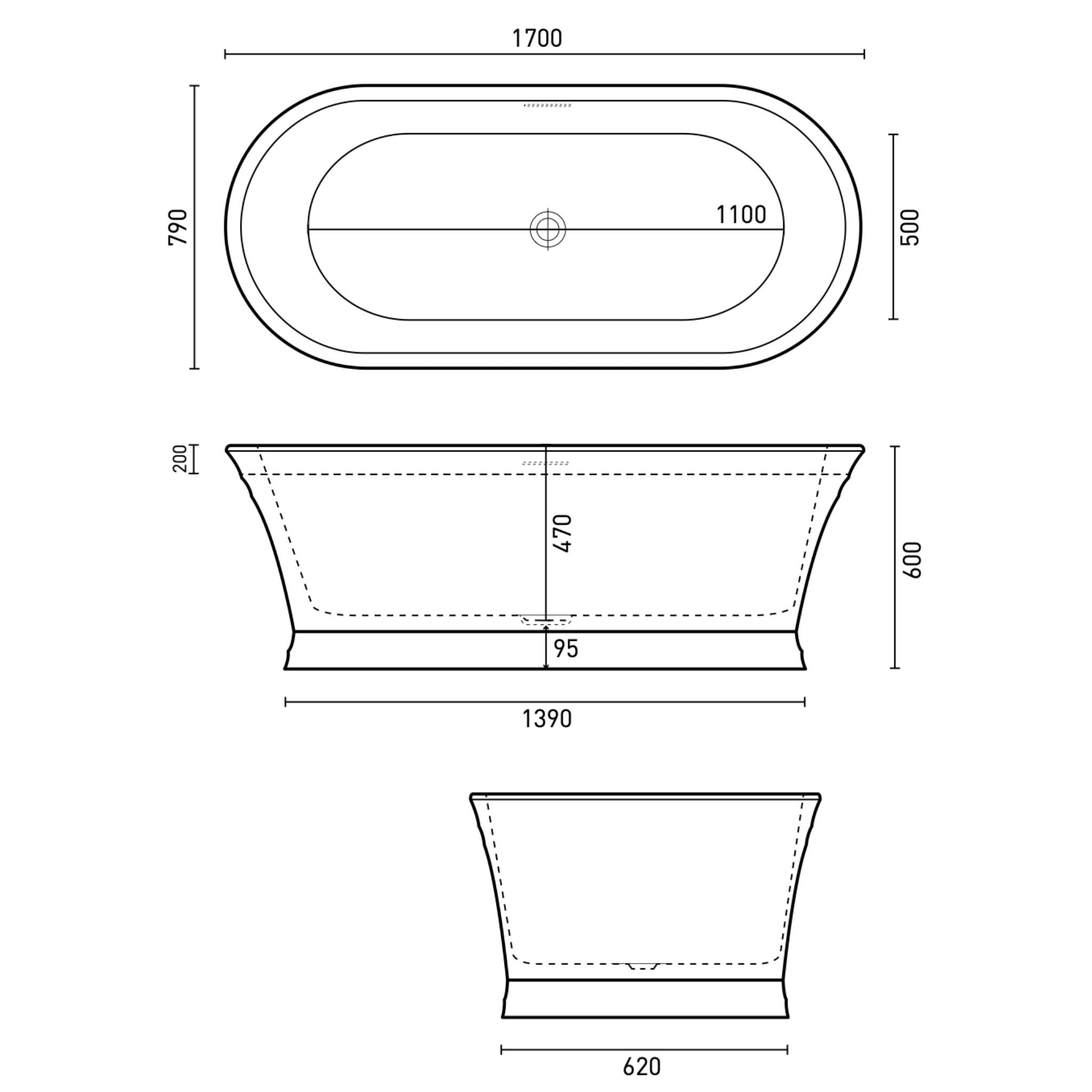DECINA REGENT FREESTANDING BATH WITH INTEGRATED OVERFLOW GLOSS WHITE 1700MM