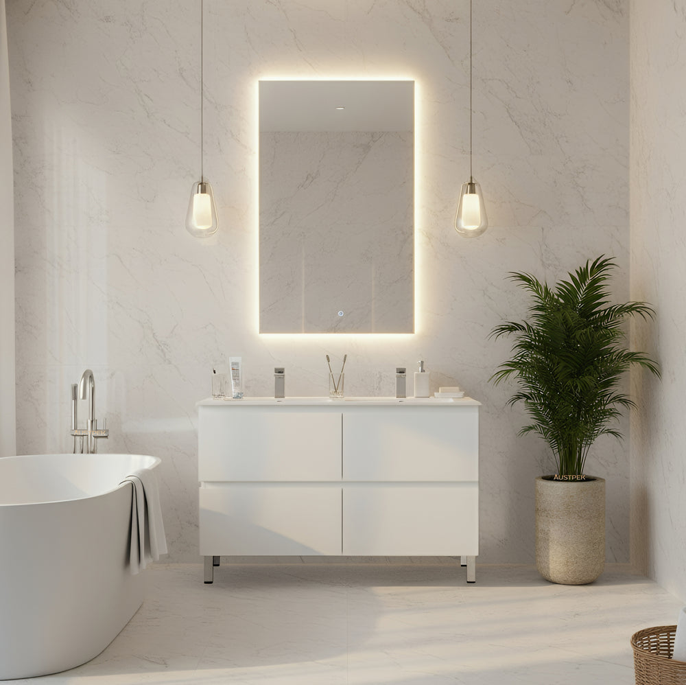CETO REVIVE MATTE WHITE 1200MM DOUBLE BOWL FLOOR STANDING VANITY