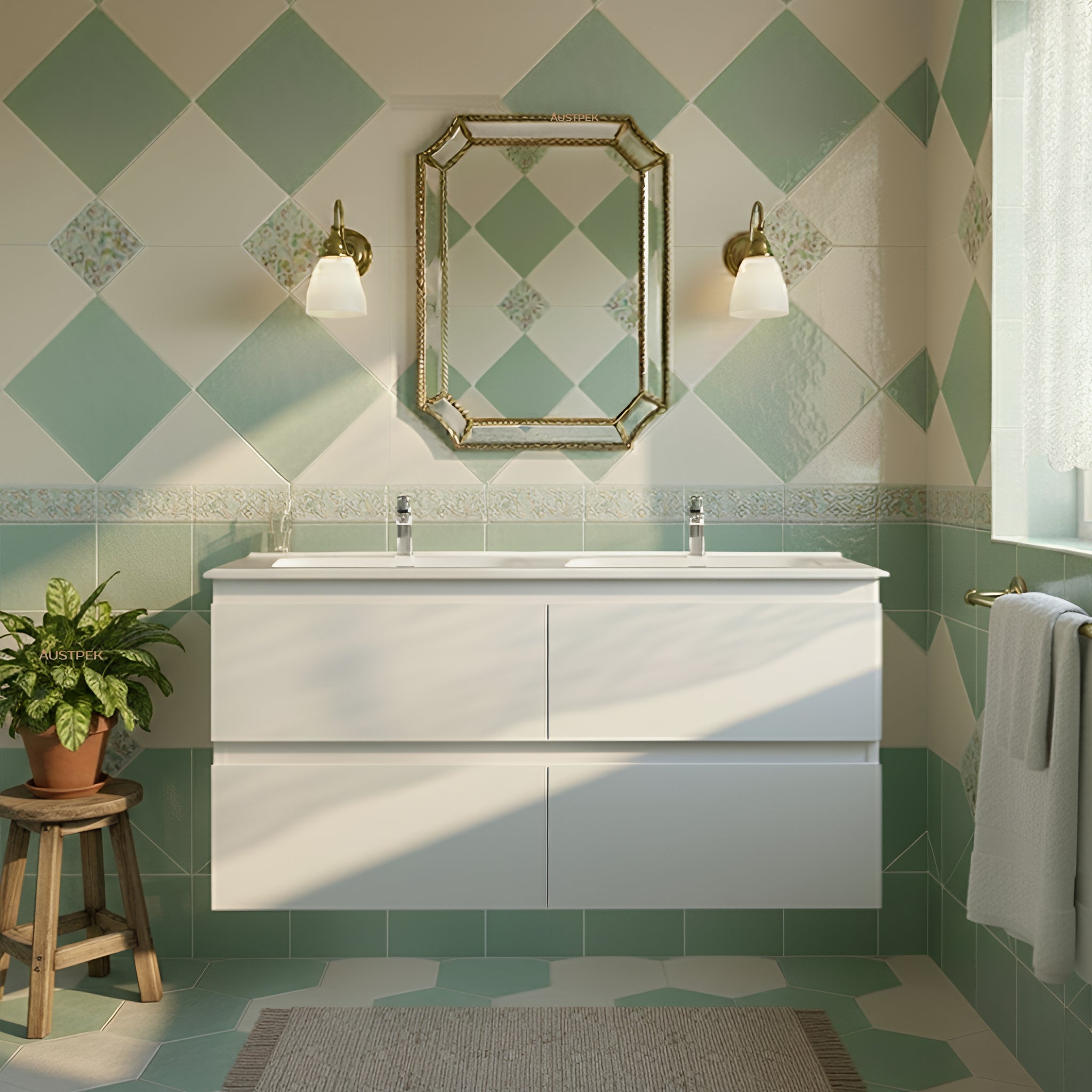 CETO REVIVE MATTE WHITE 1200MM DOUBLE BOWL WALL HUNG VANITY