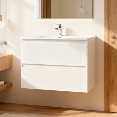 CETO REVIVE MATTE WHITE 750MM SPACE SAVING SINGLE BOWL WALL HUNG VANITY