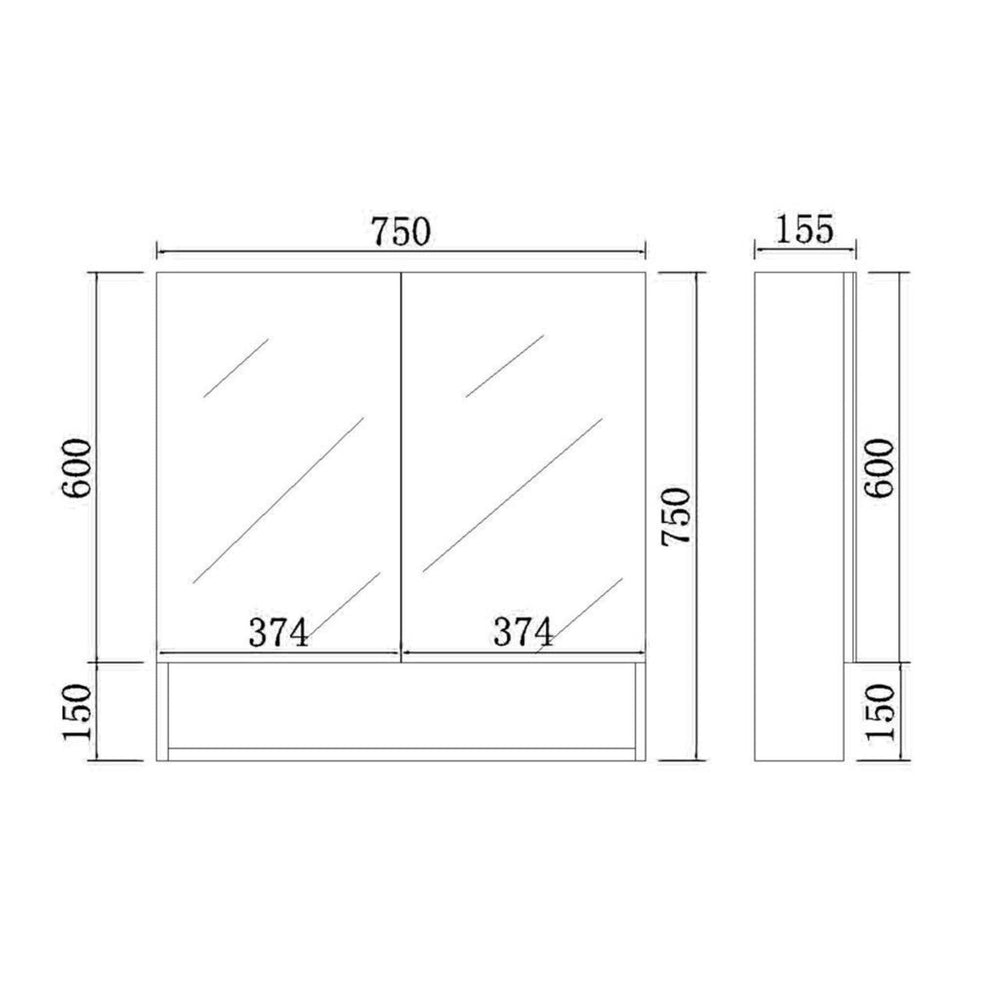 CETO REVIVE MATTE WHITE MIRROR SHAVING CABINET 750X750MM