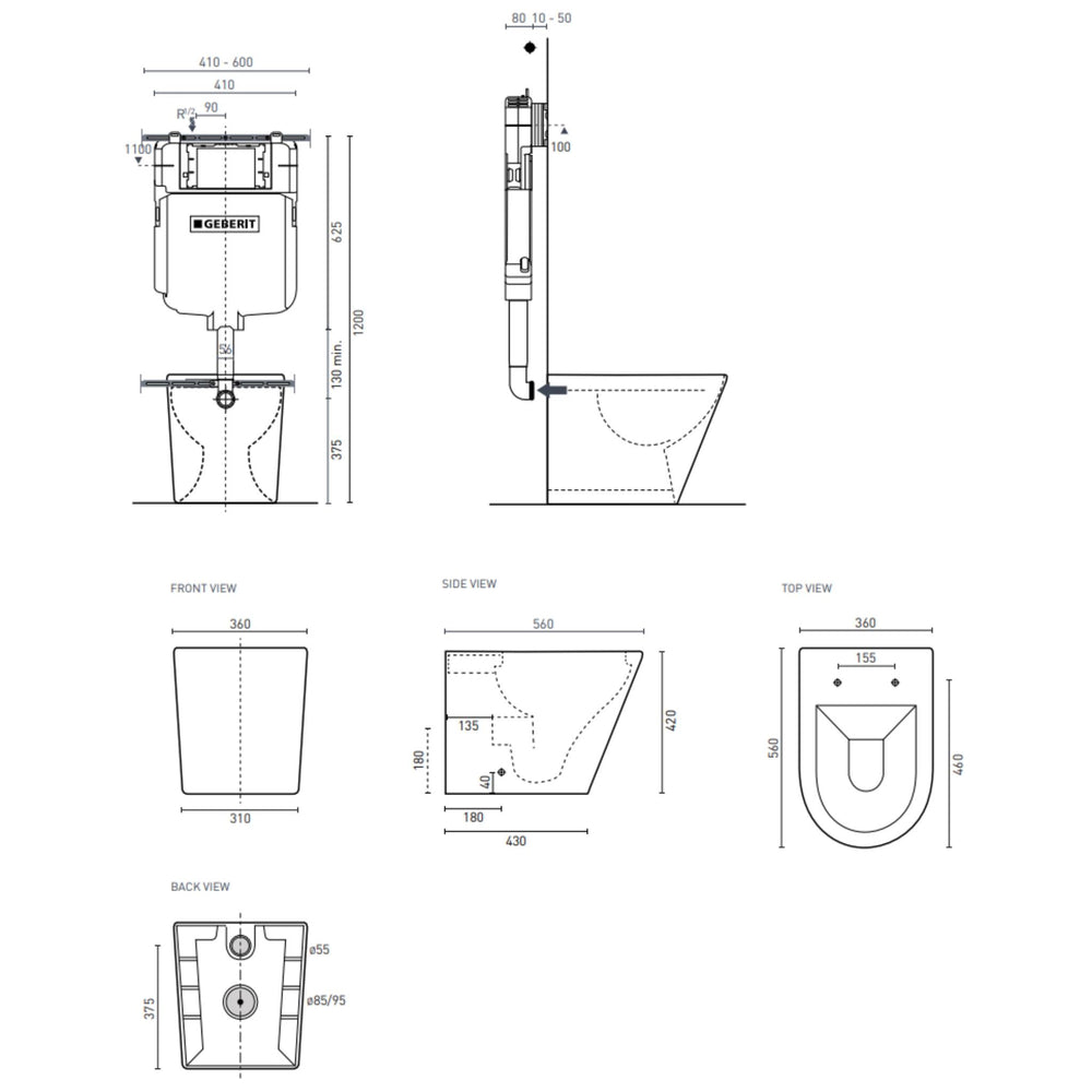 DECINA RENEE RIMLESS WALL FACED PAN & GEBERIT IN-WALL CISTERN TOILET SUITE