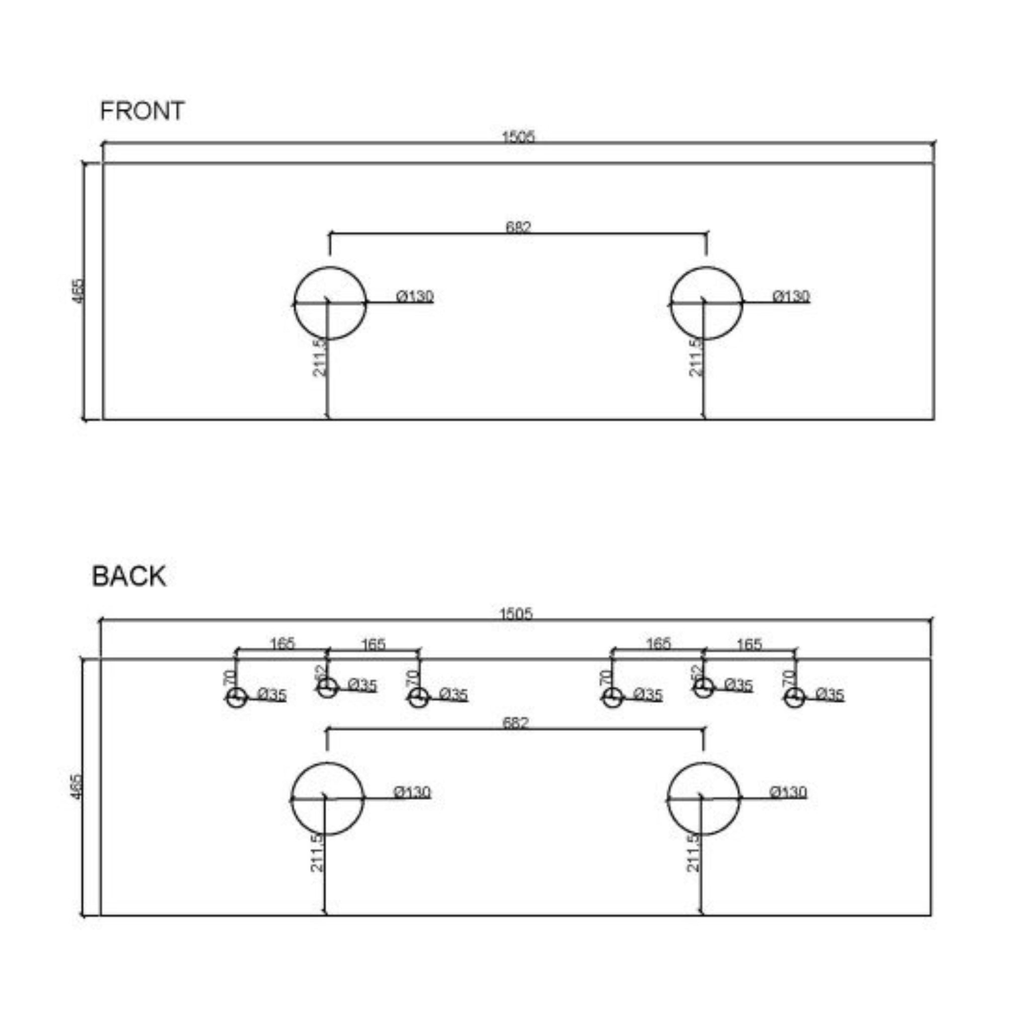MERCIO RHEA FLUTED NATURAL OAK 1500MM DOUBLE BOWL WALL HUNG VANITY