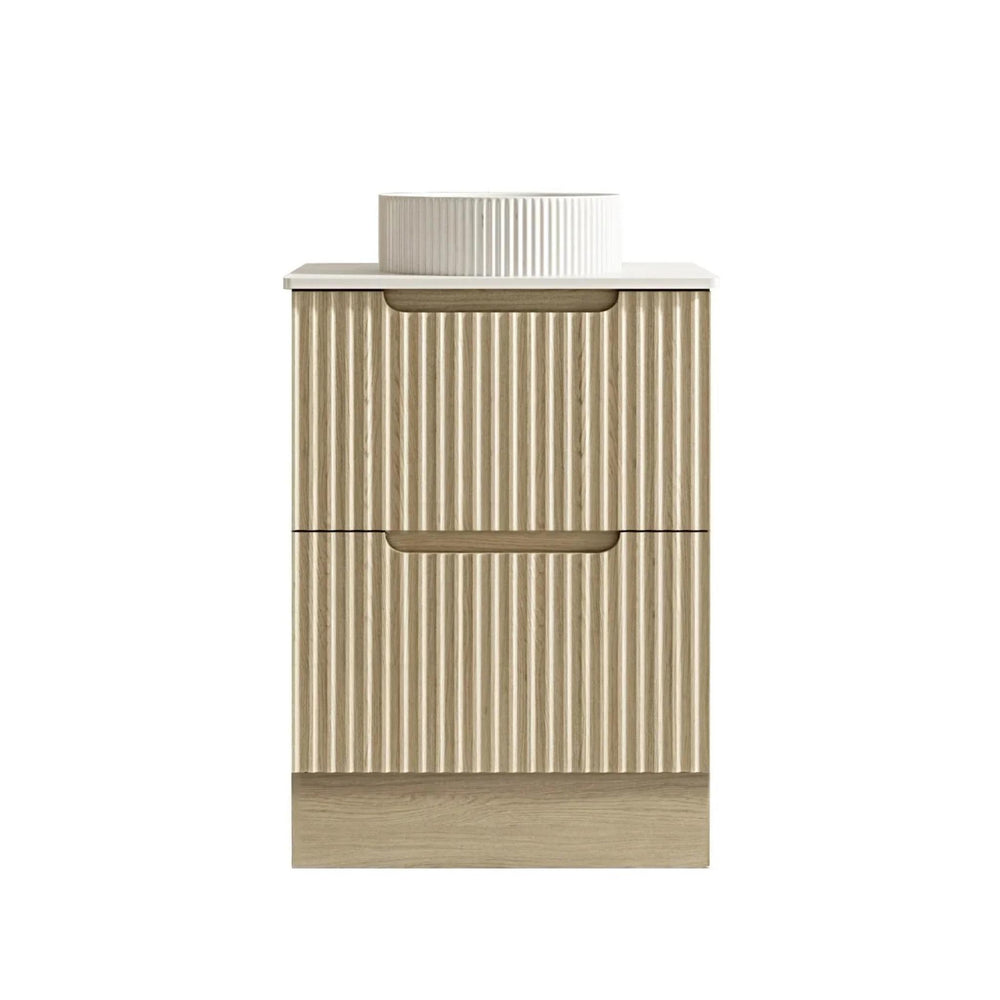 MERCIO RHEA FLUTED NATURAL OAK 600MM SINGLE BOWL FLOOR STANDING VANITY