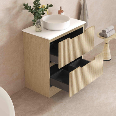 MERCIO RHEA FLUTED NATURAL OAK 750MM SINGLE BOWL FLOOR STANDING VANITY