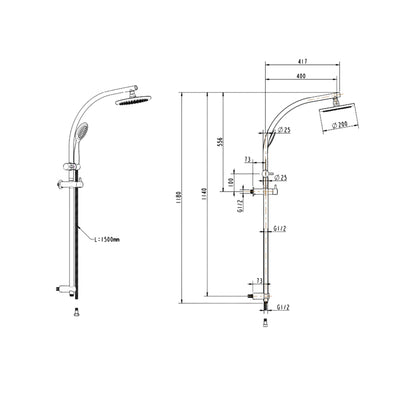 GARETH ASHTON CURVE SHOWER SYSTEM 1180MM BLACK