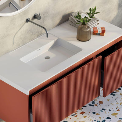 BELBAGNO RIMINI POTTER'S CLAY 1200MM SINGLE BOWL WALL HUNG VANITY AND BASIN