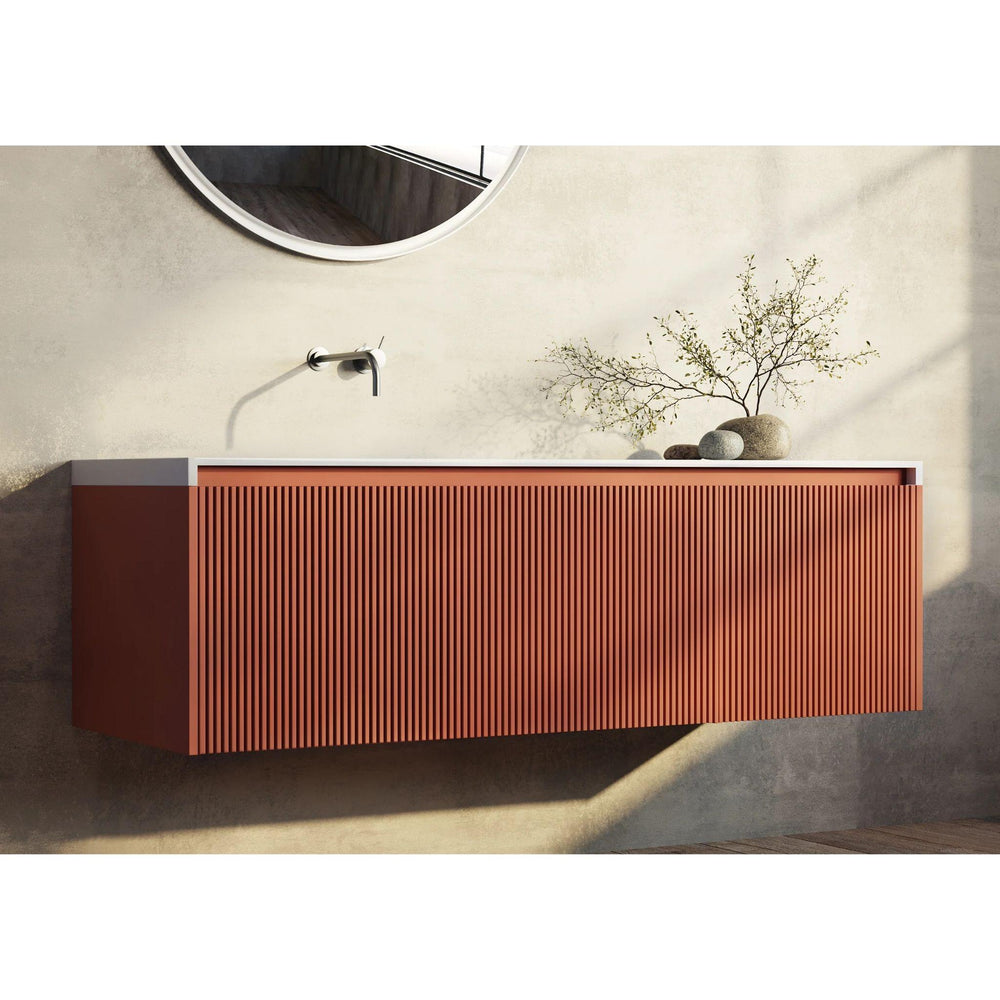 BELBAGNO RIMINI POTTER'S CLAY 1400MM SINGLE BOWL WALL HUNG VANITY AND BASIN