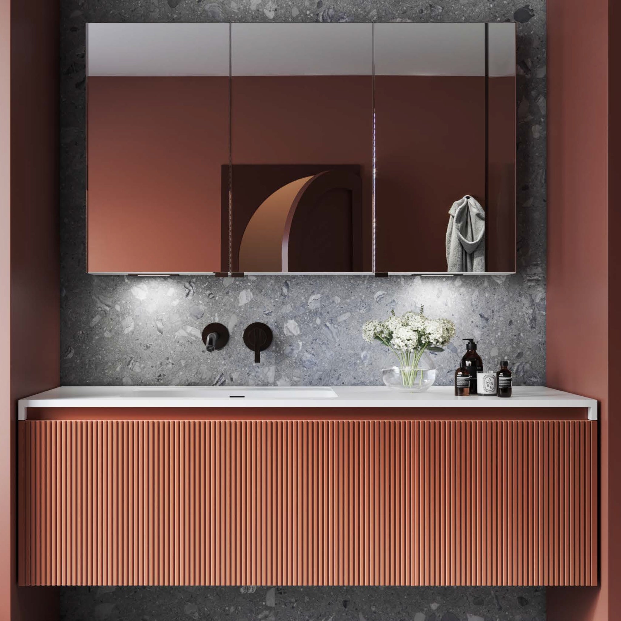 BELBAGNO RIMINI POTTER'S CLAY 1400MM SINGLE BOWL WALL HUNG VANITY AND BASIN