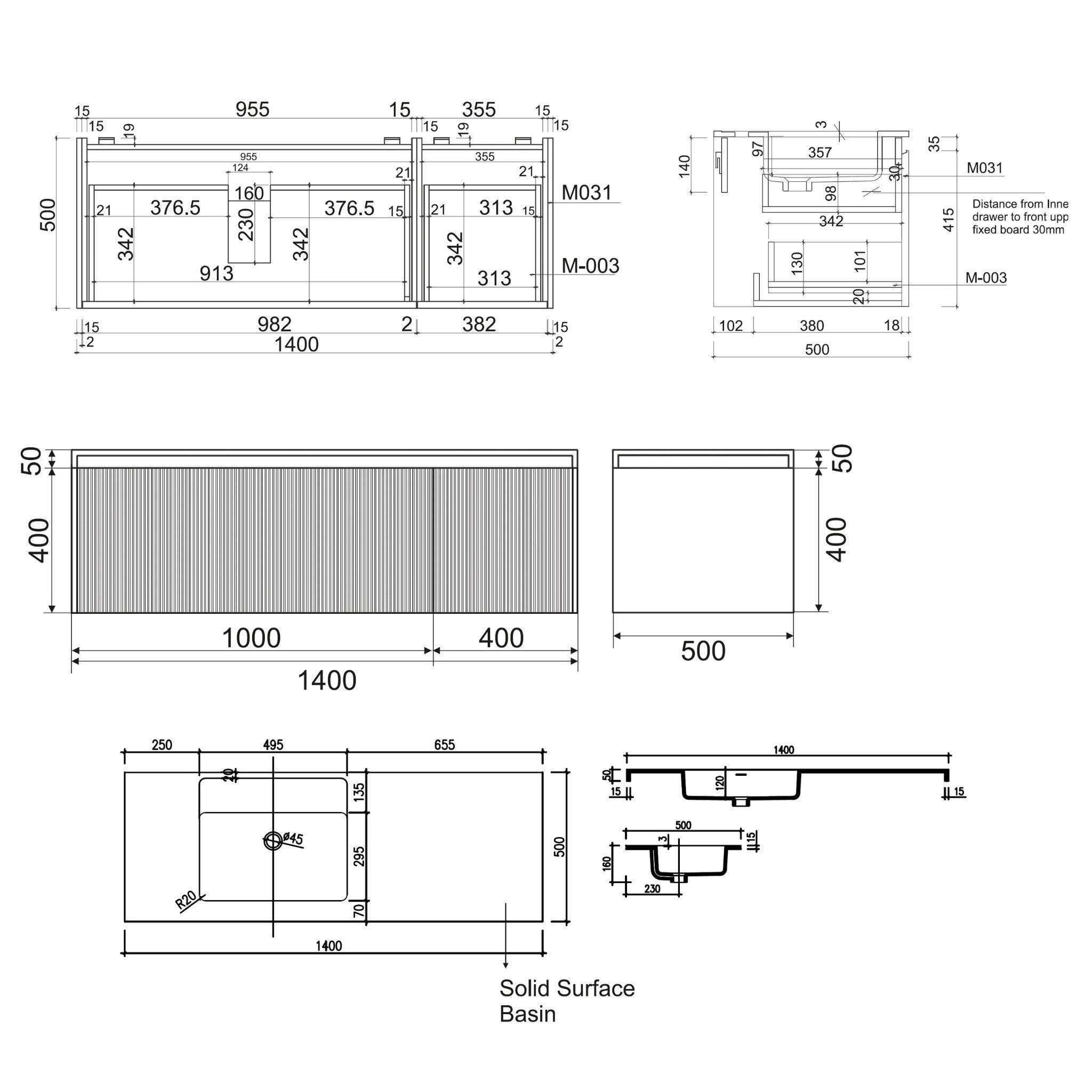 BELBAGNO RIMINI POTTER'S CLAY 1400MM SINGLE BOWL WALL HUNG VANITY AND BASIN