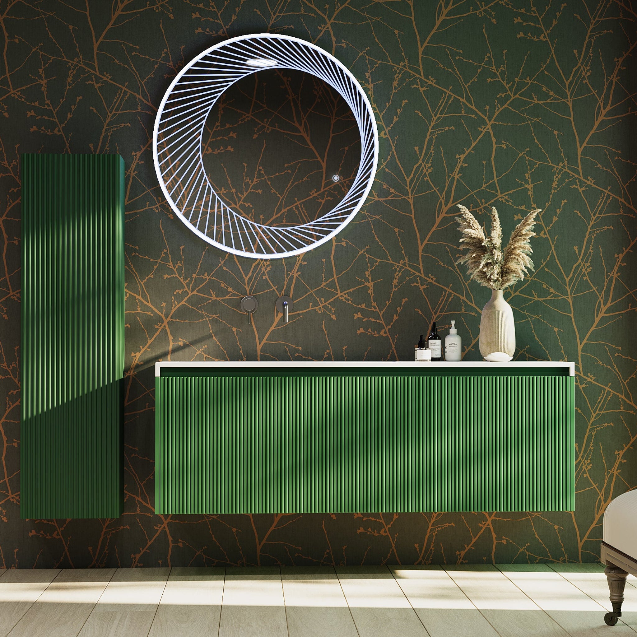 BELBAGNO RIMINI RAIN FOREST 1400MM SINGLE BOWL WALL HUNG VANITY AND BASIN