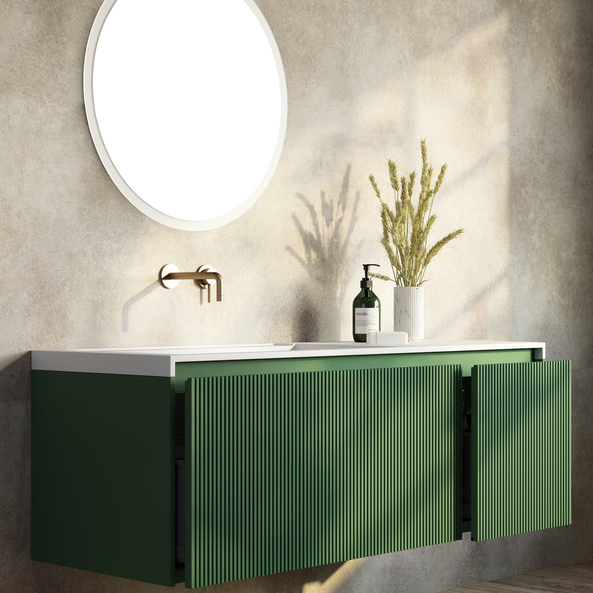 BELBAGNO RIMINI RAIN FOREST 1400MM SINGLE BOWL WALL HUNG VANITY AND BASIN