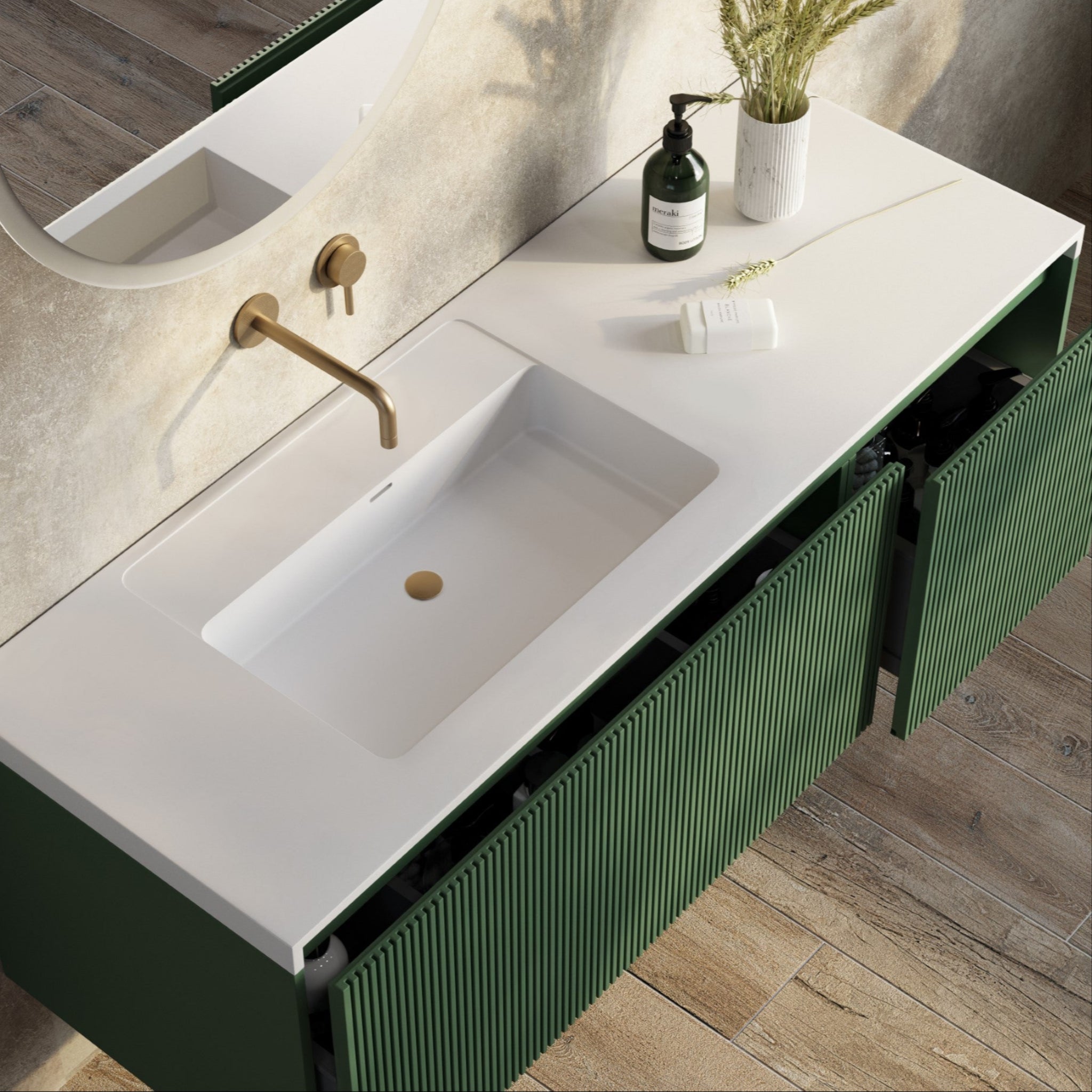 BELBAGNO RIMINI RAIN FOREST 1400MM SINGLE BOWL WALL HUNG VANITY AND BASIN