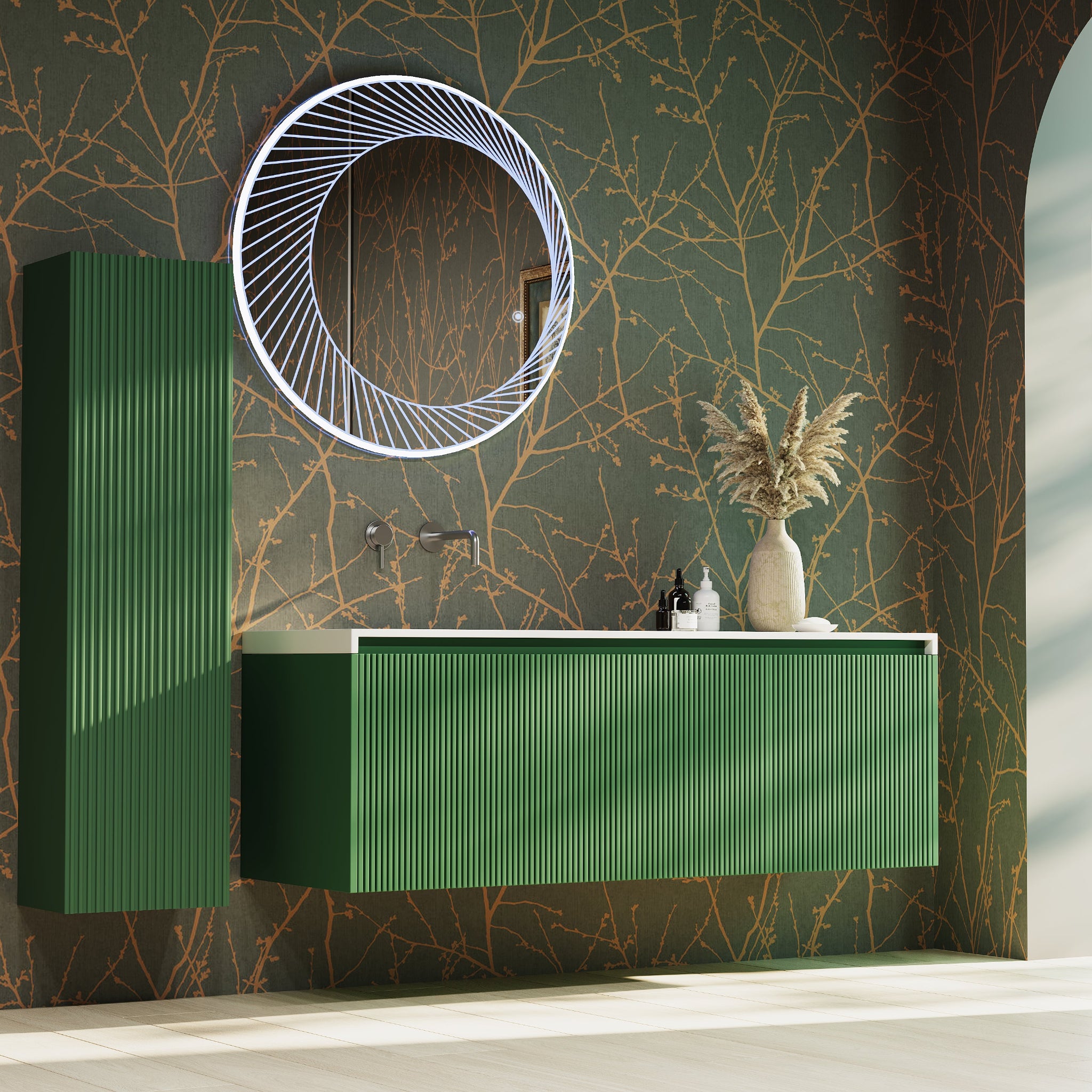 BELBAGNO RIMINI RAIN FOREST 1400MM SINGLE BOWL WALL HUNG VANITY AND BASIN