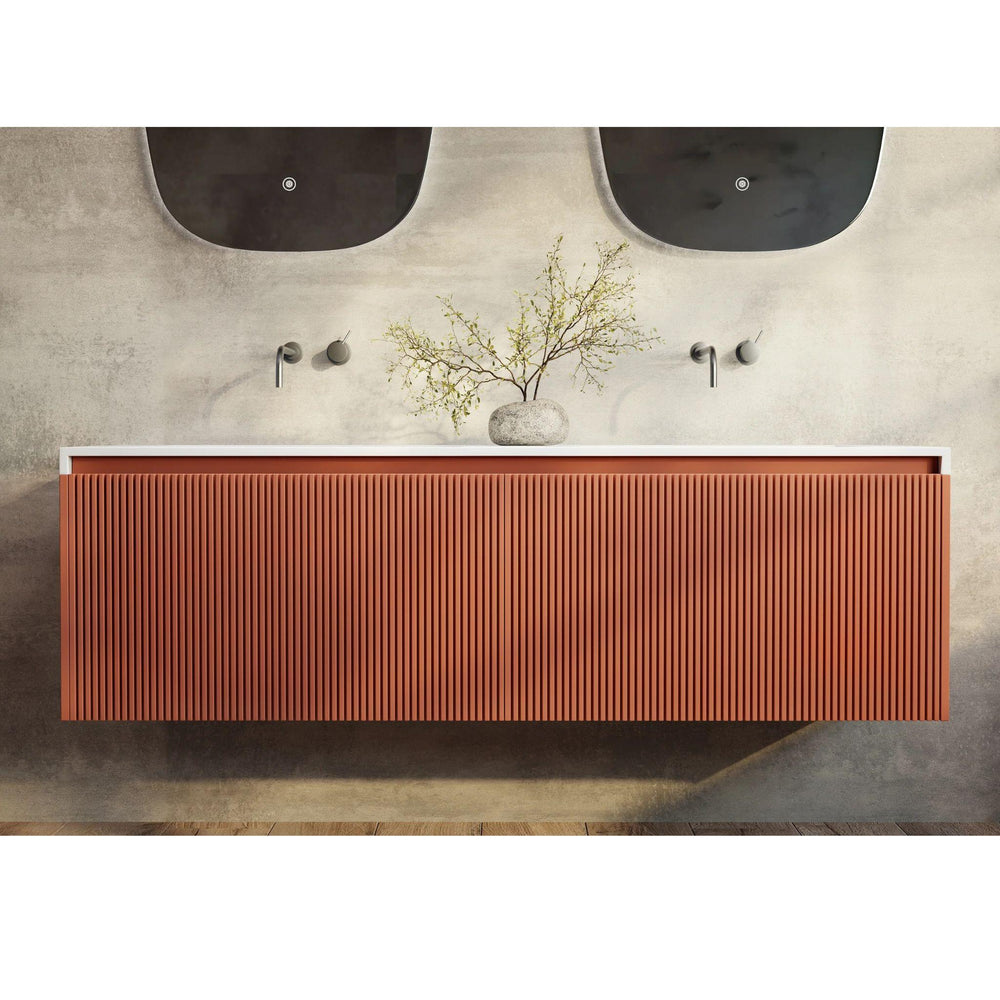 BELBAGNO RIMINI POTTER'S CLAY 1500MM DOUBLE BOWL WALL HUNG VANITY AND BASIN