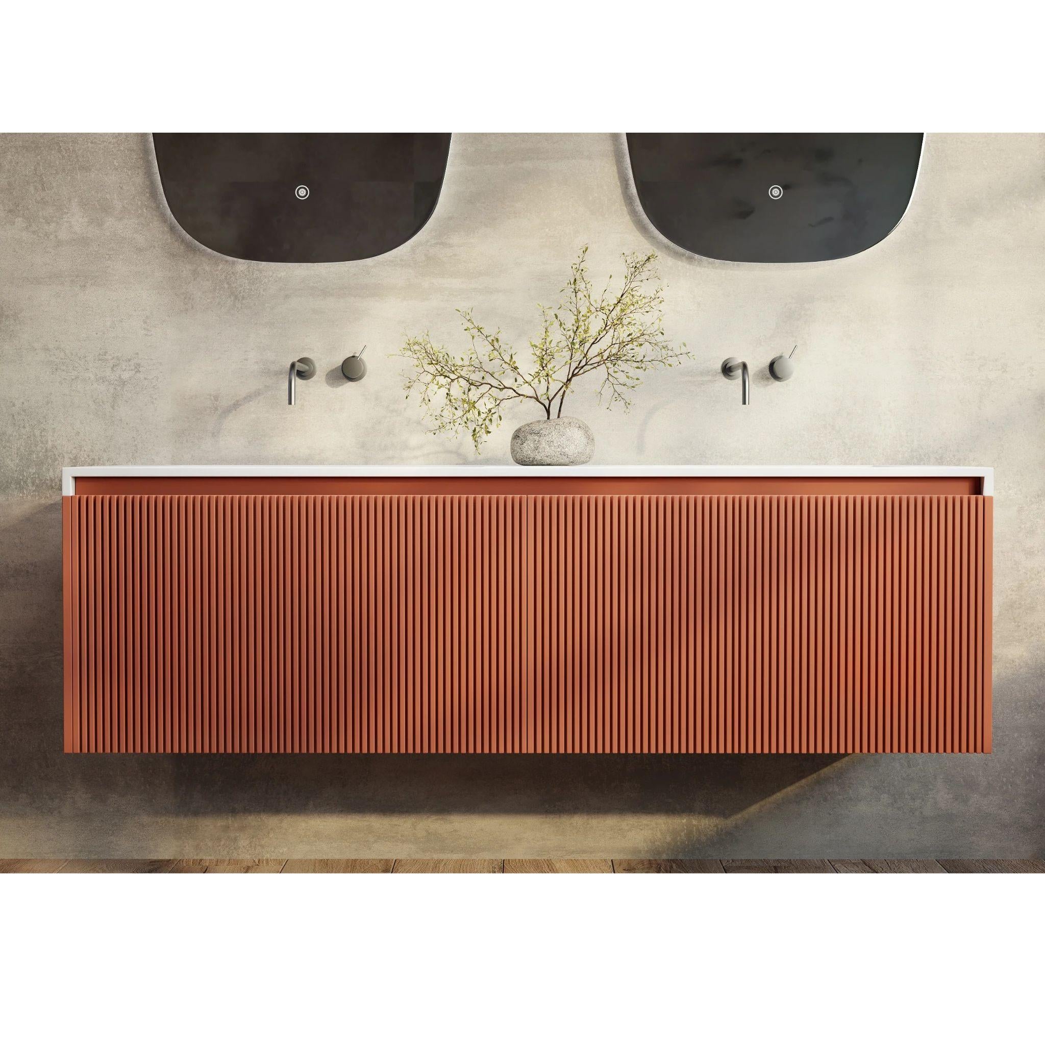 BELBAGNO RIMINI POTTER'S CLAY 1500MM DOUBLE BOWL WALL HUNG VANITY AND BASIN