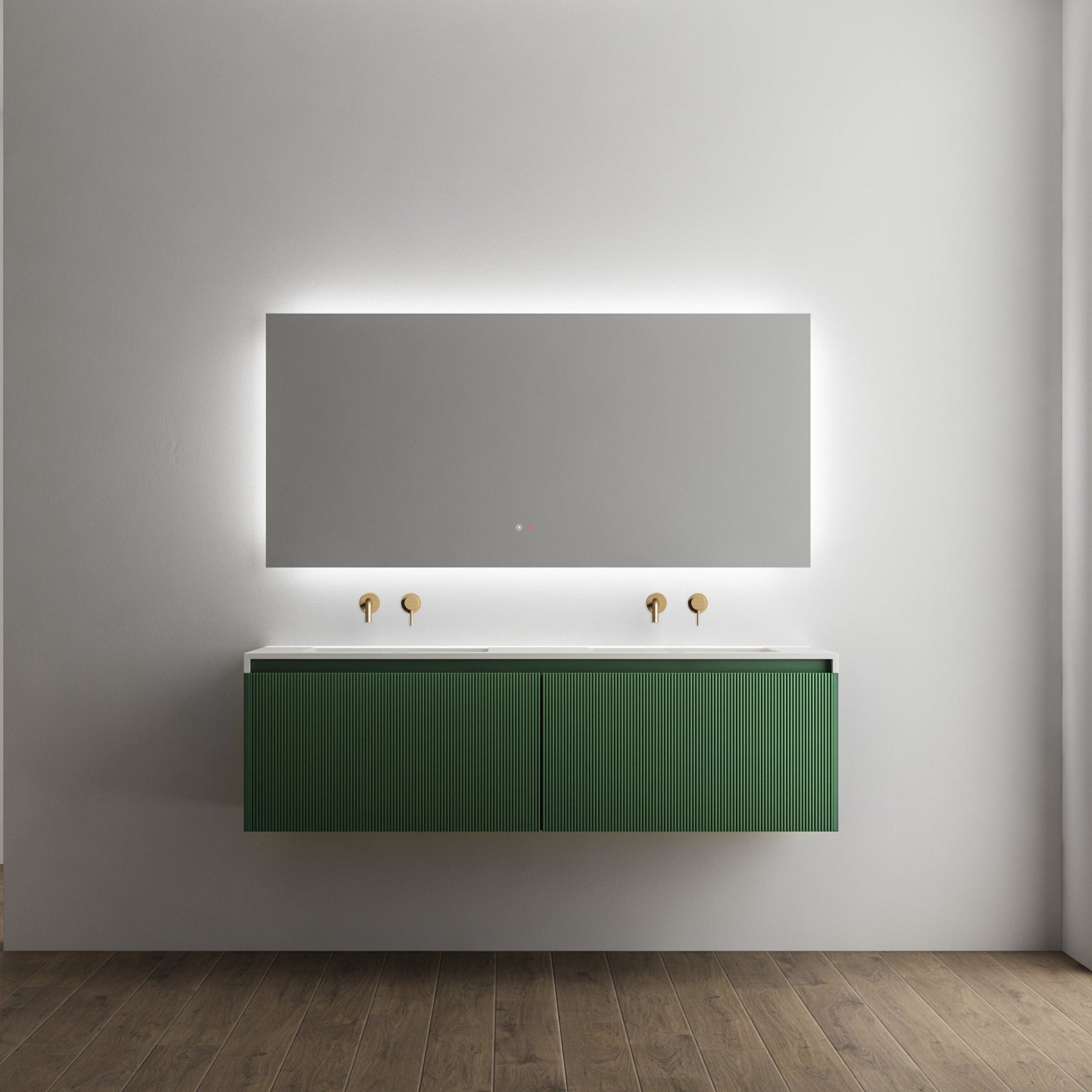 BELBAGNO RIMINI RAIN FOREST 1500MM DOUBLE BOWL WALL HUNG VANITY AND BASIN