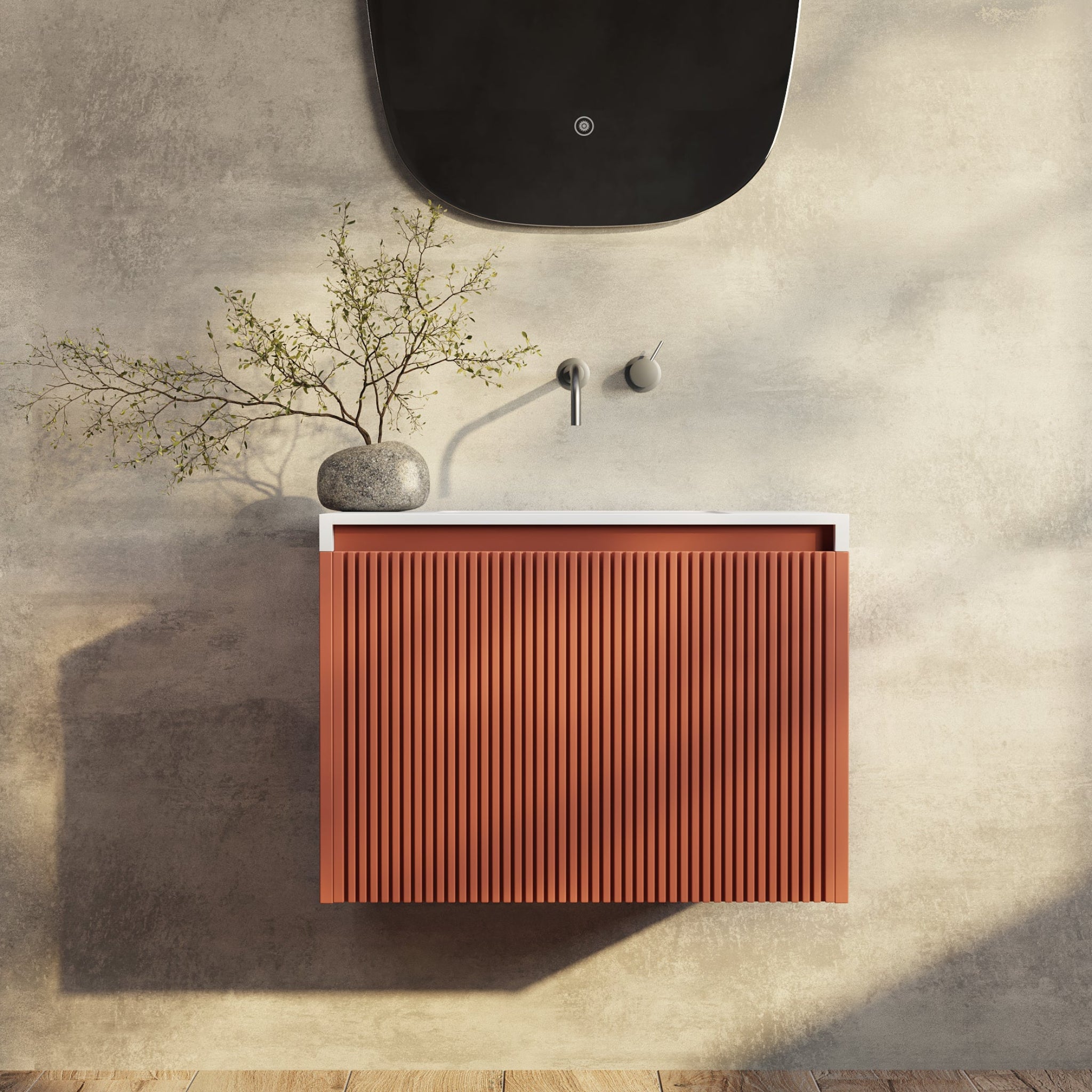 BELBAGNO RIMINI POTTER'S CLAY 600MM SINGLE BOWL WALL HUNG VANITY AND BASIN