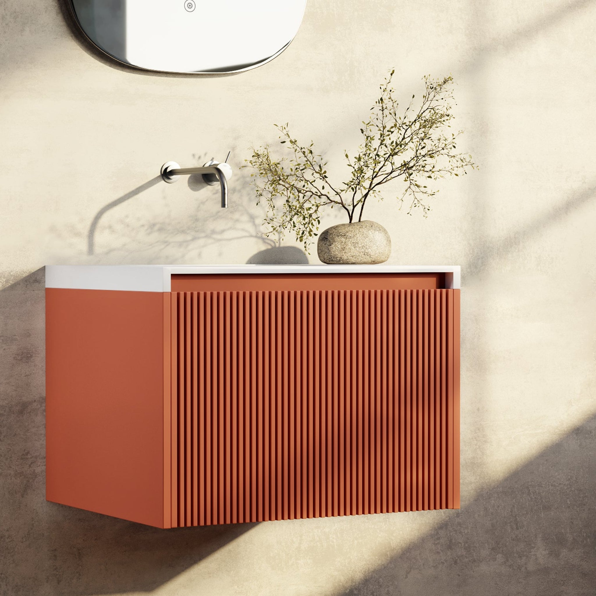 BELBAGNO RIMINI POTTER'S CLAY 600MM SINGLE BOWL WALL HUNG VANITY AND BASIN