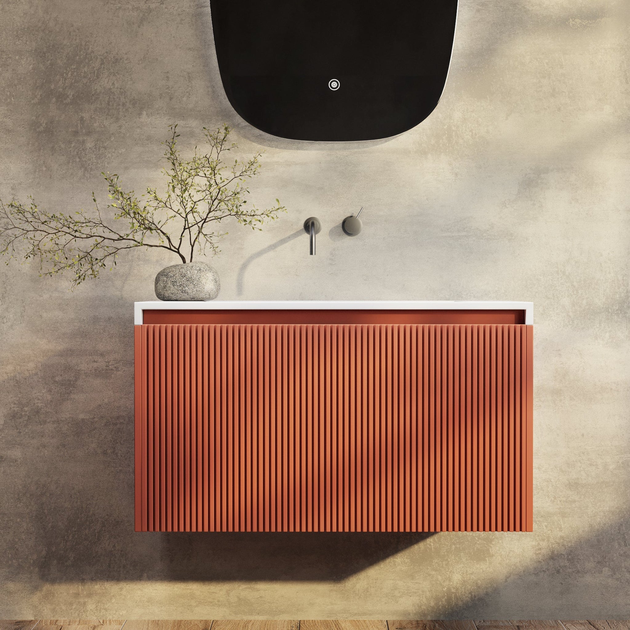 BELBAGNO RIMINI POTTER'S CLAY 800MM SINGLE BOWL WALL HUNG VANITY AND BASIN