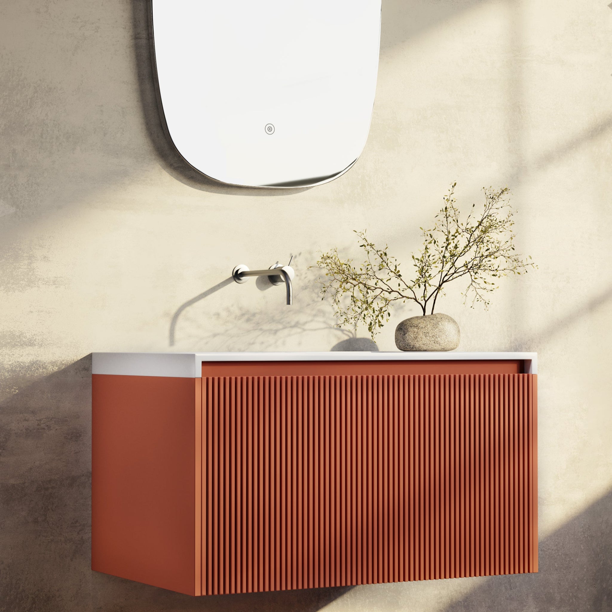 BELBAGNO RIMINI POTTER'S CLAY 800MM SINGLE BOWL WALL HUNG VANITY AND BASIN