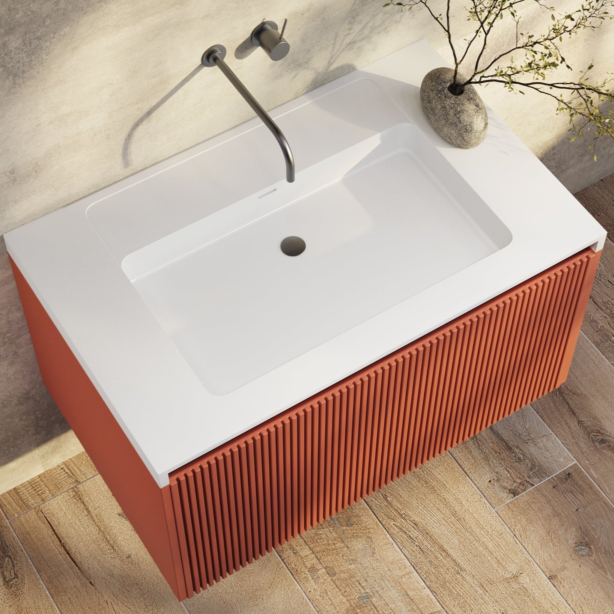 BELBAGNO RIMINI POTTER'S CLAY 800MM SINGLE BOWL WALL HUNG VANITY AND BASIN