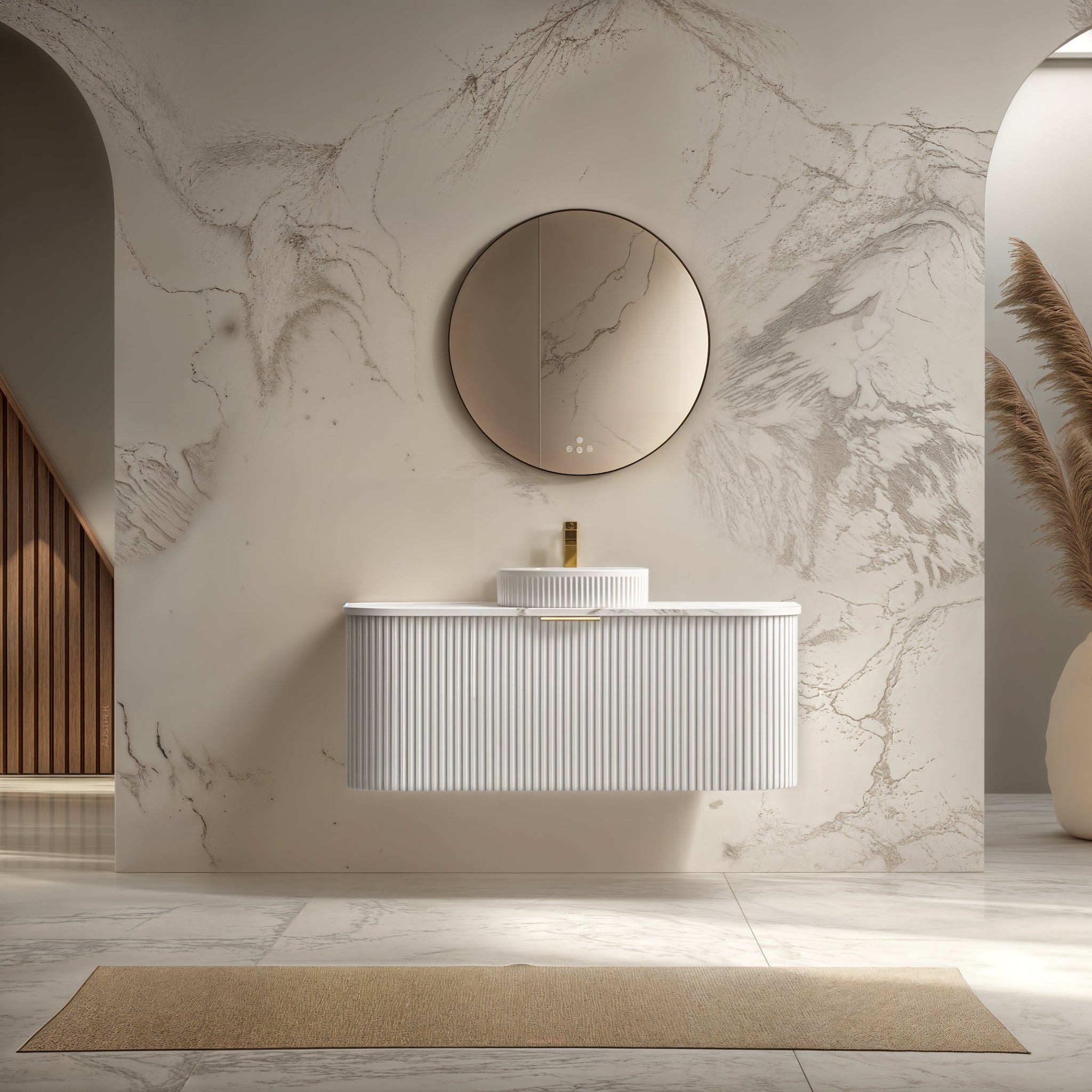 INFINITY RIO MATTE WHITE 1200MM CURVE SINGLE BOWL WALL HUNG VANITY W/ GERMAN HETTICH RUNNERS