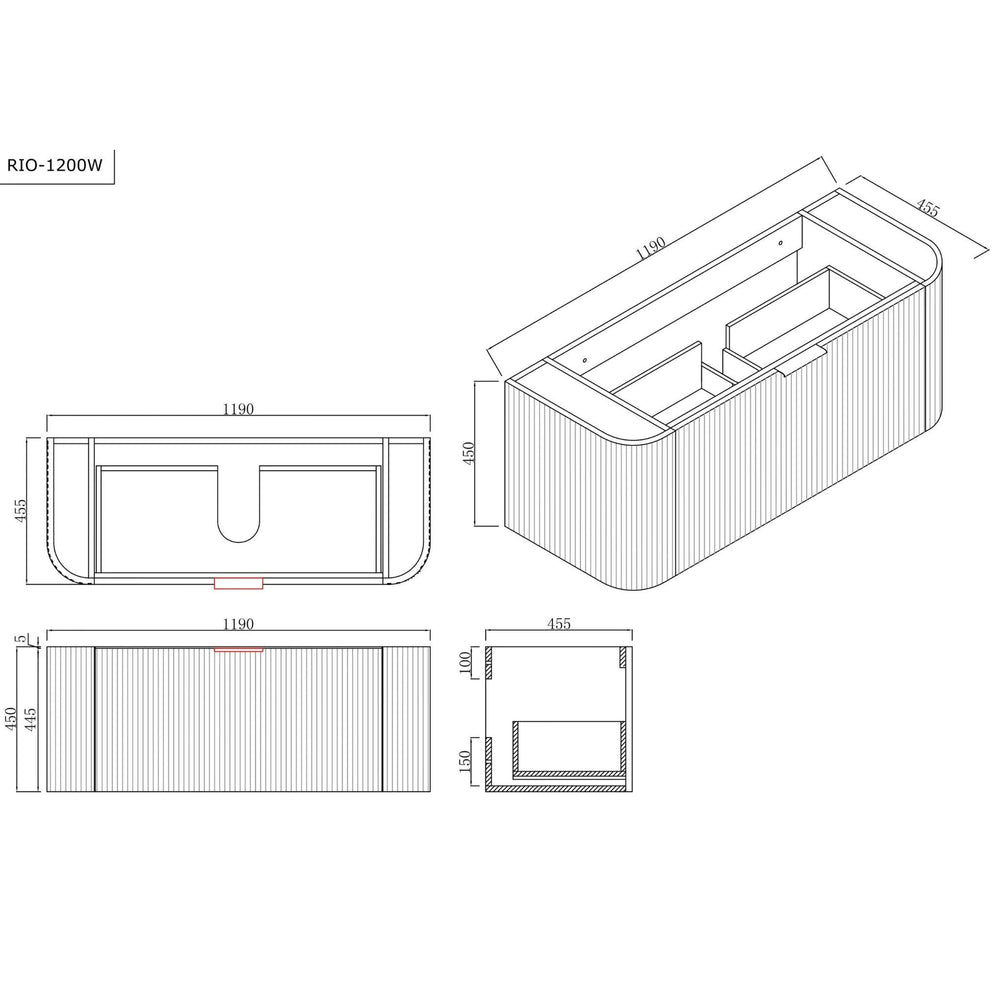 INFINITY RIO MATTE WHITE 1200MM CURVE SINGLE BOWL WALL HUNG VANITY W/ GERMAN HETTICH RUNNERS