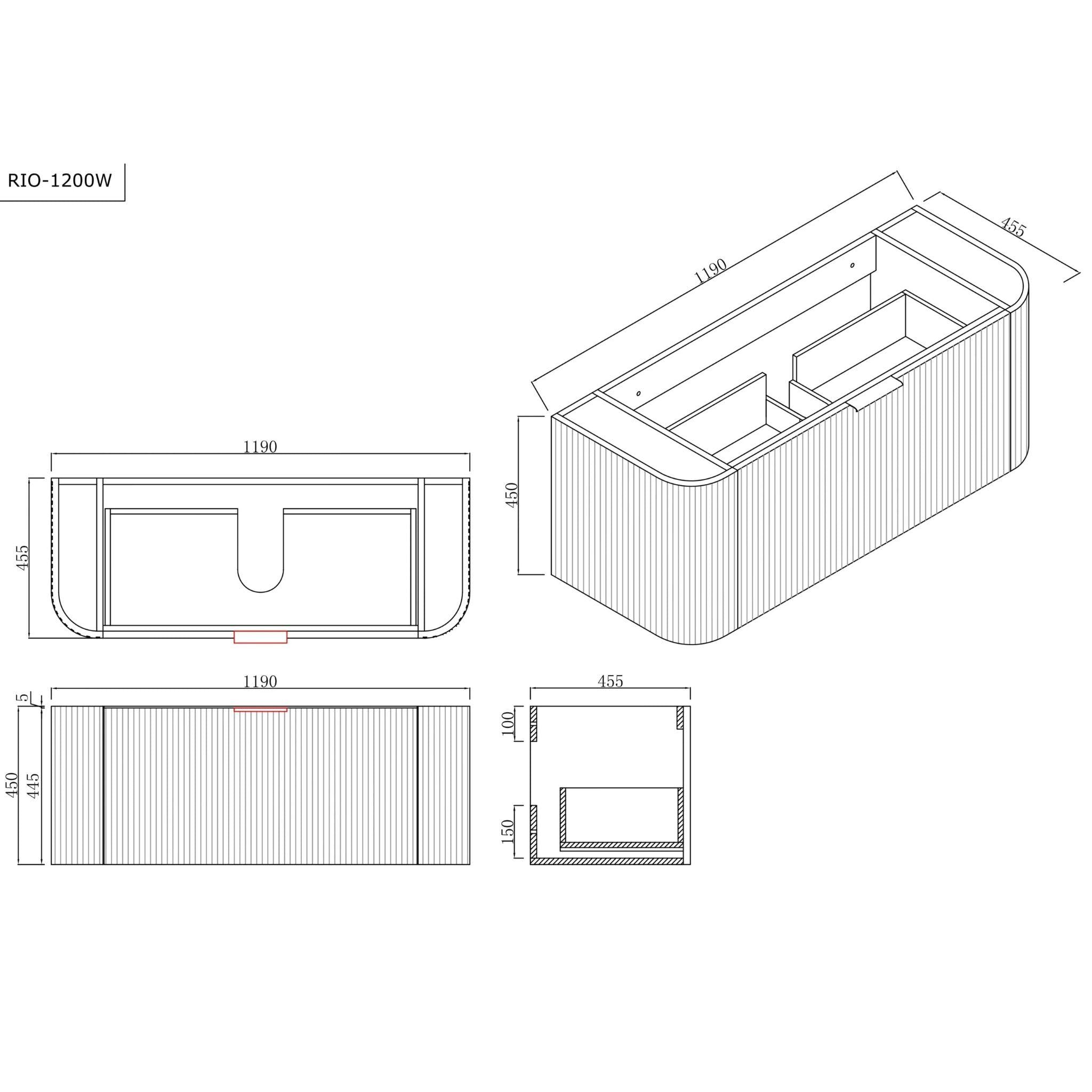 INFINITY RIO MATTE WHITE 1200MM CURVE SINGLE BOWL WALL HUNG VANITY W/ GERMAN HETTICH RUNNERS