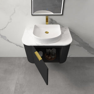 INFINITY RIO BLACK 600MM CURVED SINGLE BOWL WALL HUNG VANITY