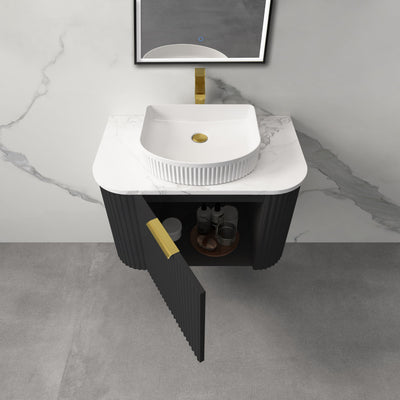 INFINITY RIO BLACK 600MM CURVED SINGLE BOWL WALL HUNG VANITY