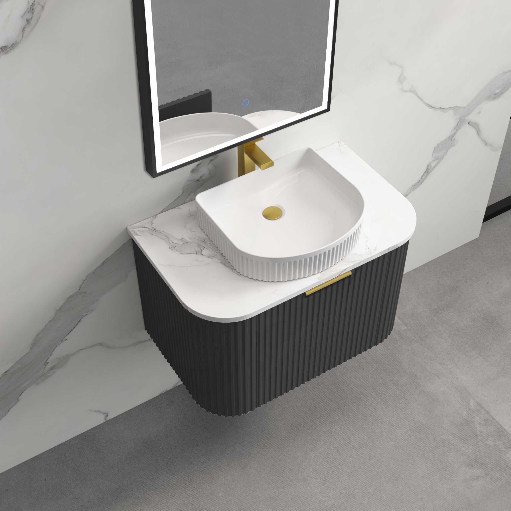 INFINITY RIO BLACK 600MM CURVED SINGLE BOWL WALL HUNG VANITY
