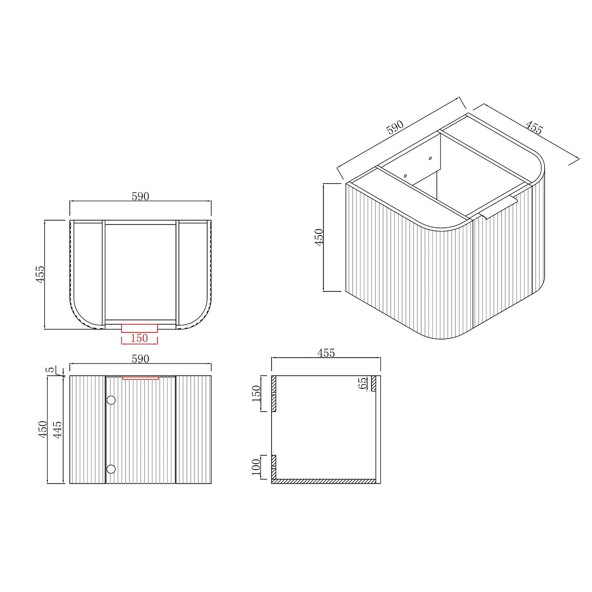 INFINITY RIO BLACK 600MM CURVED SINGLE BOWL WALL HUNG VANITY