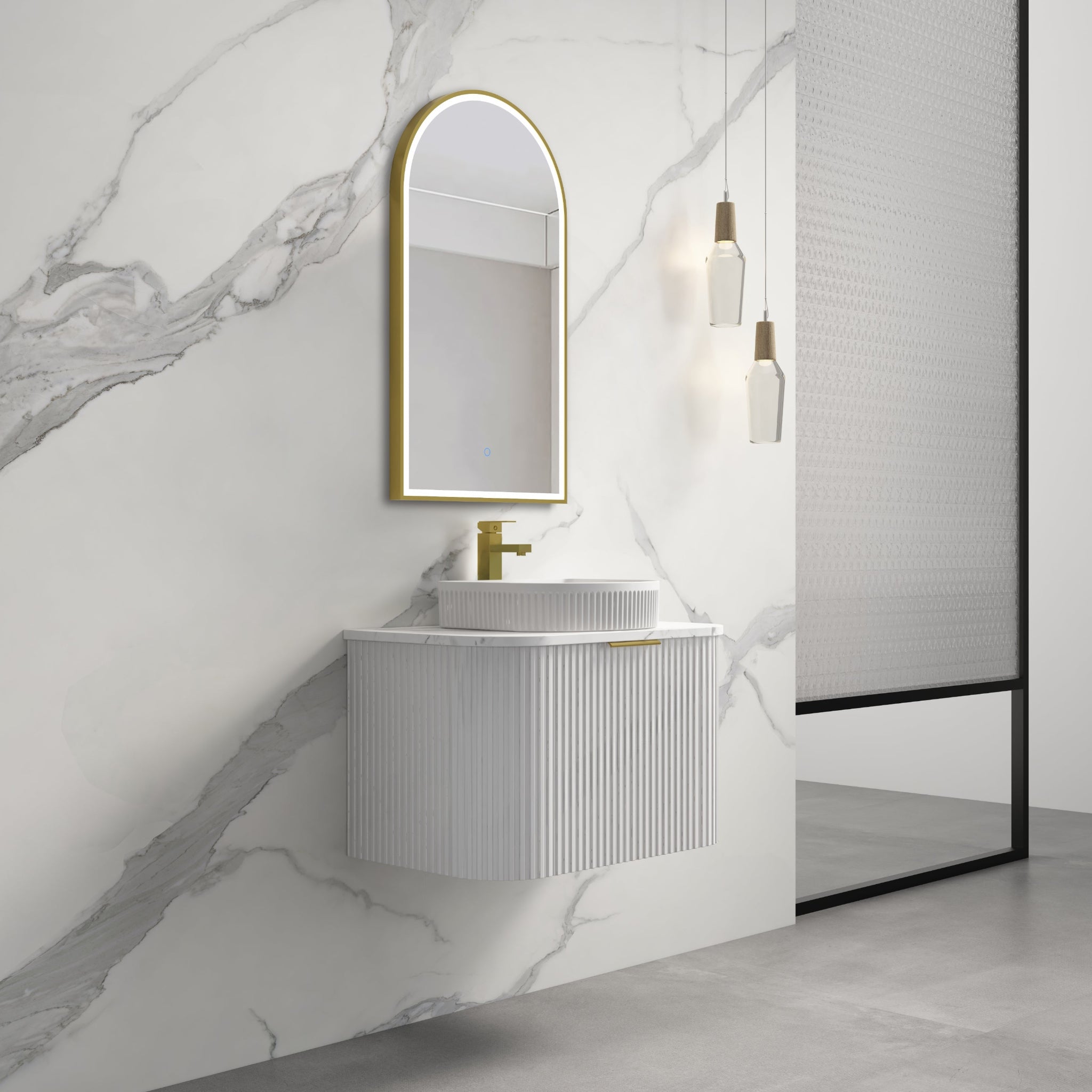 INFINITY RIO MATTE WHITE 600MM CURVE SINGLE BOWL WALL HUNG VANITY