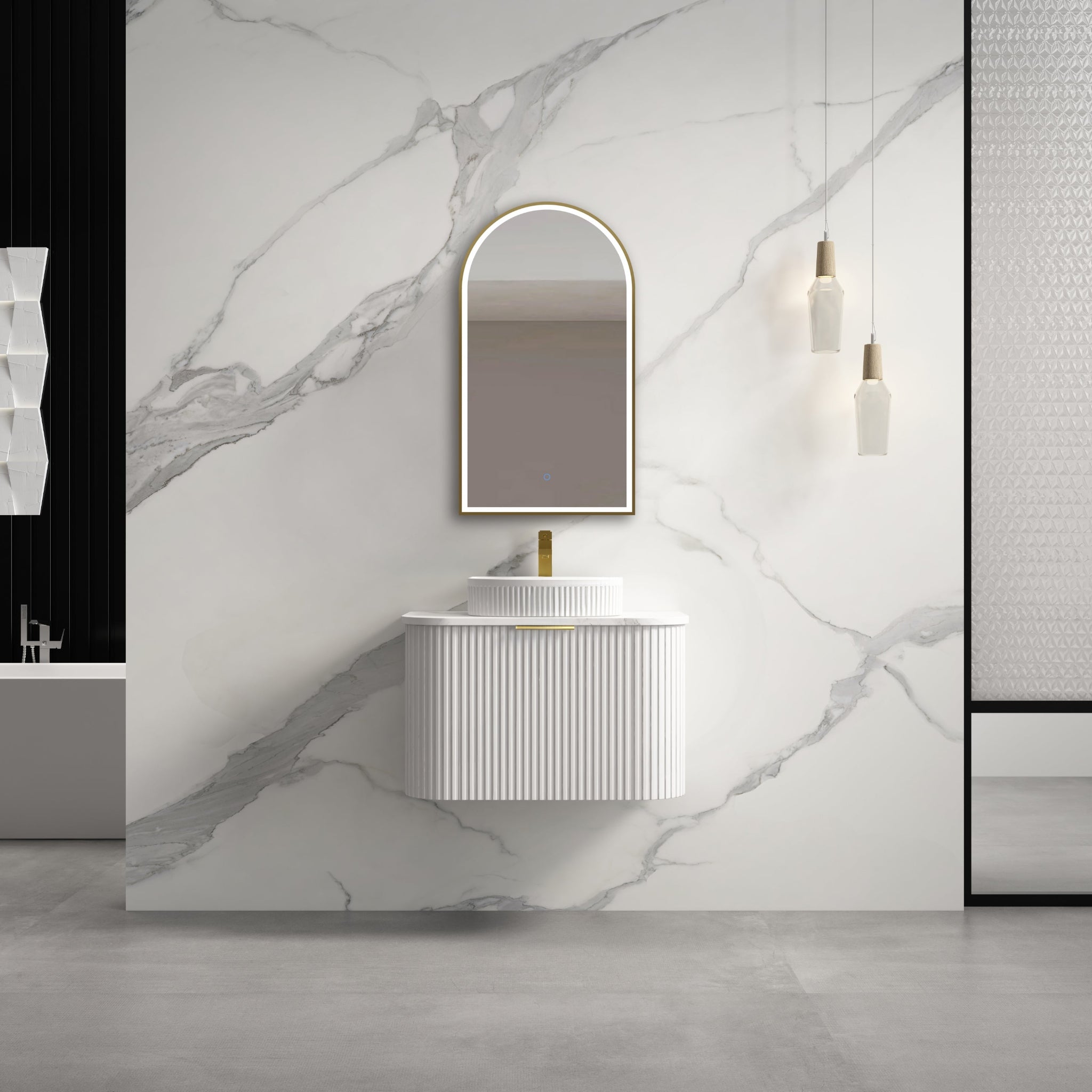 INFINITY RIO MATTE WHITE 600MM CURVE SINGLE BOWL WALL HUNG VANITY