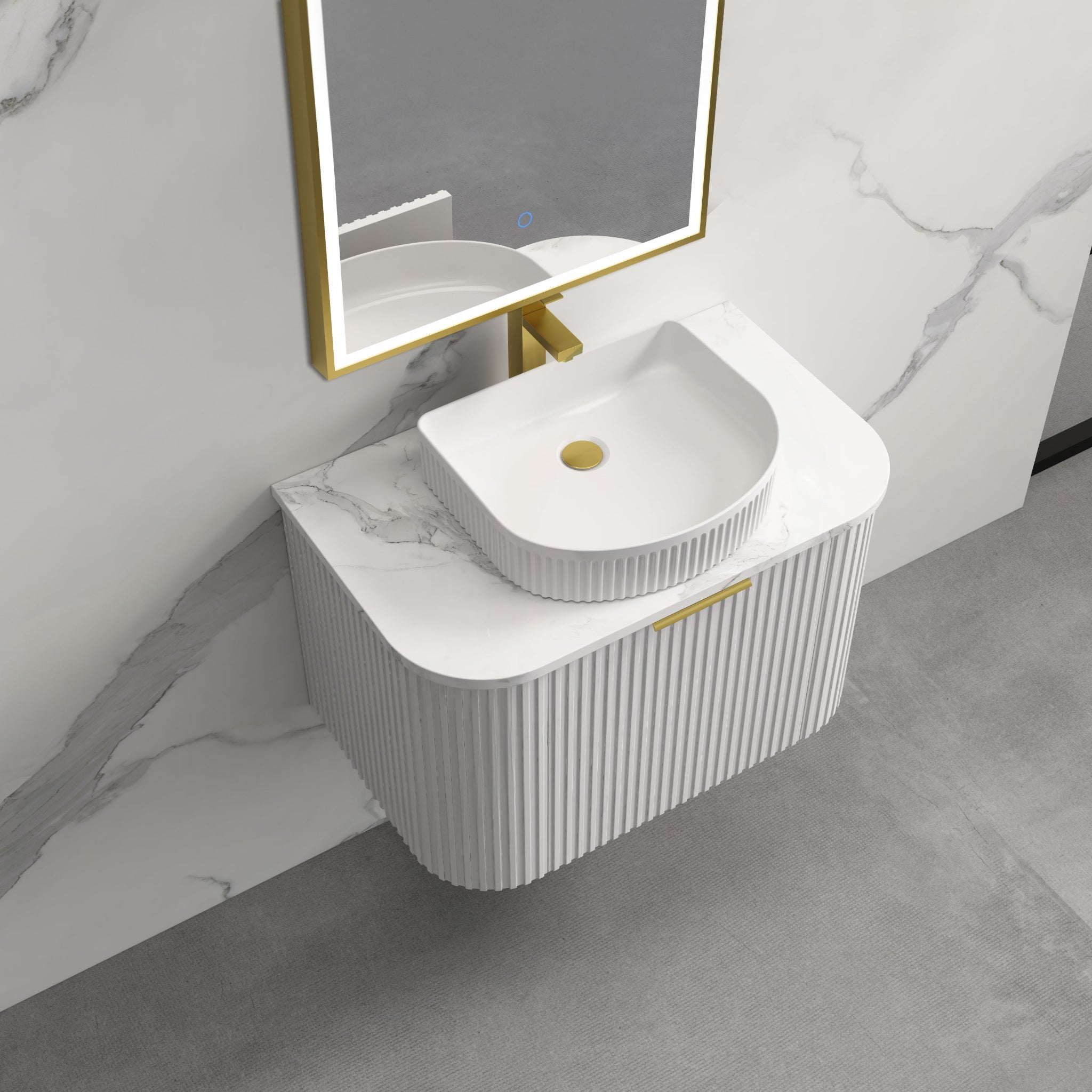 INFINITY RIO MATTE WHITE 600MM CURVE SINGLE BOWL WALL HUNG VANITY