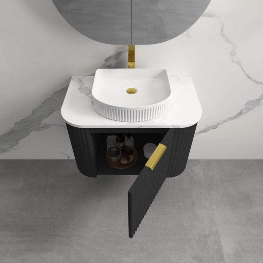 INFINITY RIO BLACK 750MM CURVED SINGLE BOWL WALL HUNG VANITY