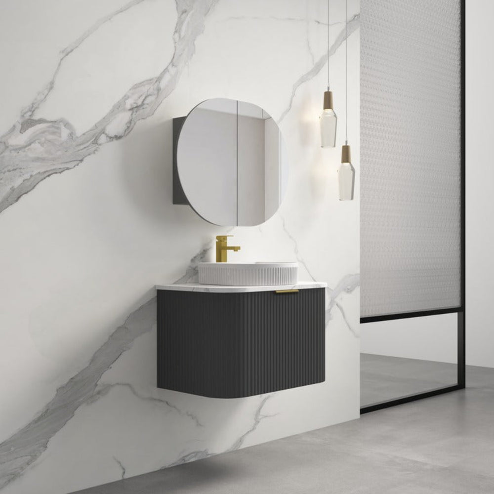 INFINITY RIO BLACK 750MM CURVED SINGLE BOWL WALL HUNG VANITY